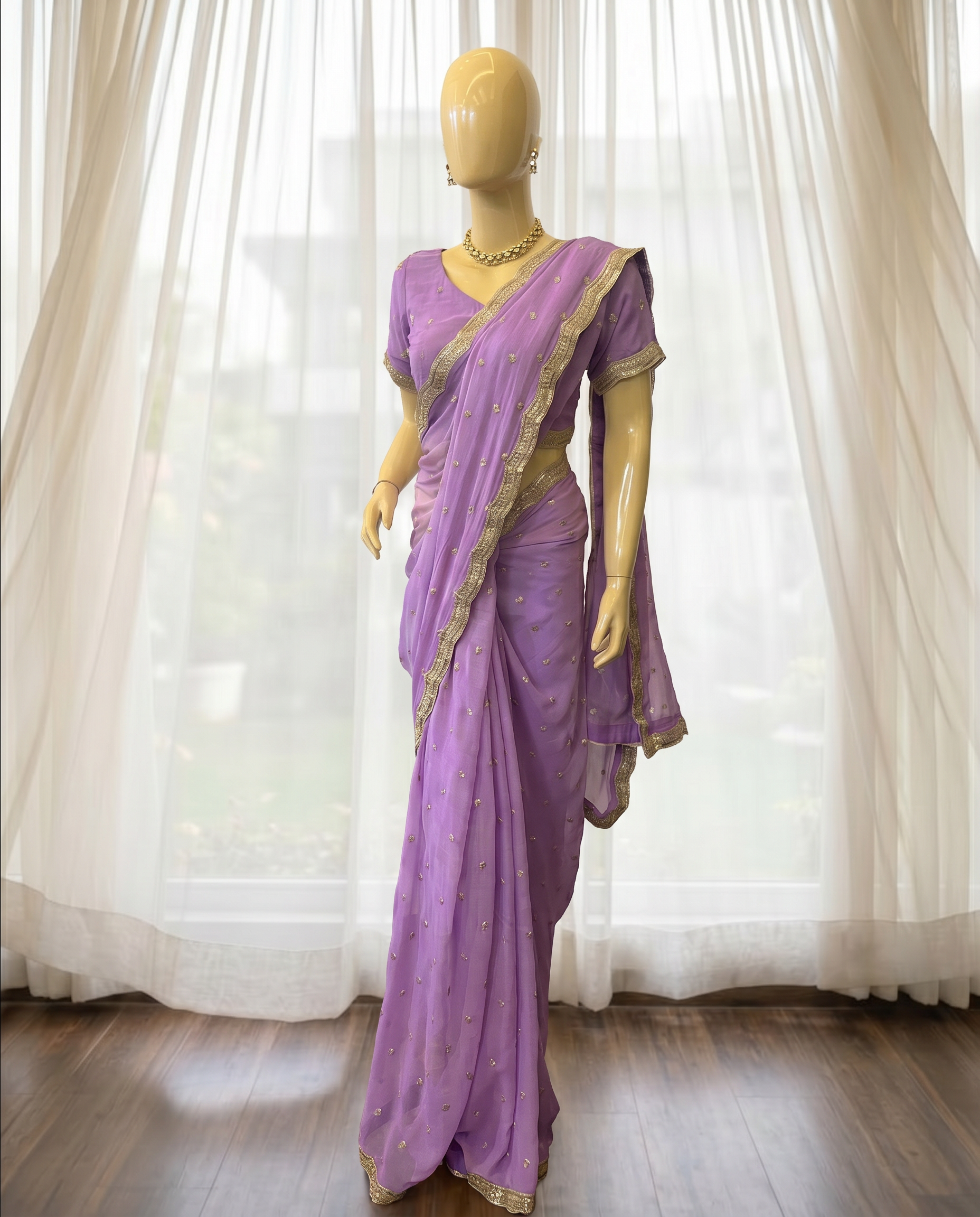 Lavender Net Saree